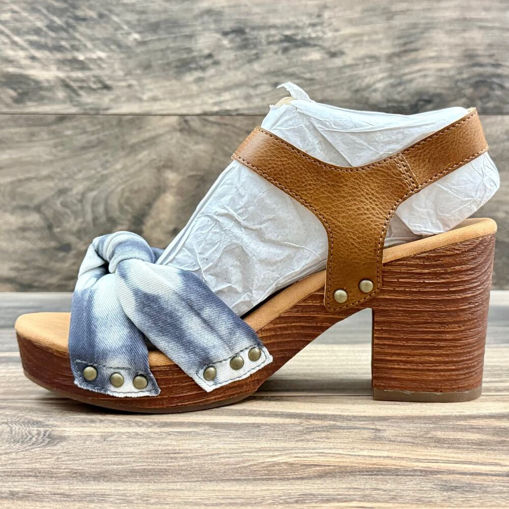 NEW Korks Kork Ease Natalia 7M Knot Clog Sandal Tan Blue Denim PU Tie Dye Combo - Picture 6 of 11